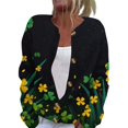 thumbnail image 2 of St. Patrick's Day Green Cardigan for Women Lucky Shamrock Pattern Sweaters Y2k Button Down Long Sleeve Knit Cardigans Open Front Sweaters Coat, 2 of 5