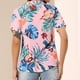 thumbnail image 3 of Camisa de manga corta con cuello vuelto para mujer, blusa informal elegante con botones y estampado Floral para fiesta en la playa, color rosa XL, 3 of 5