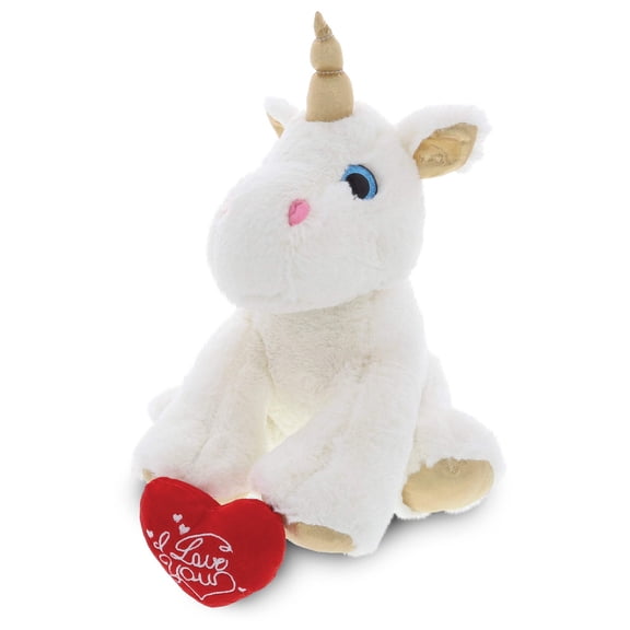 Dollibu I Love You Heart White and Gold Unicorn Plush - 11.5 inches