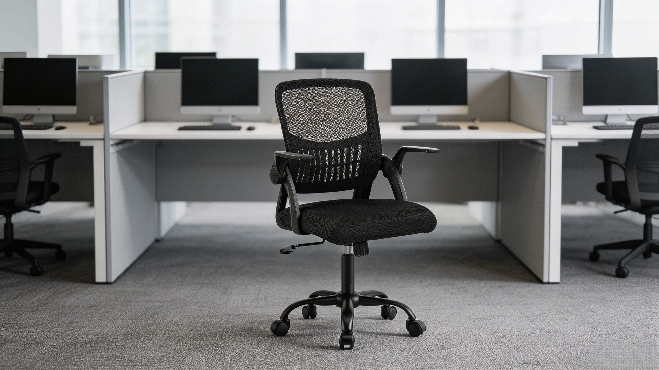 Flip-Up Armrest Fabric Computer Chair with Adjustable Rotating Backrest, Height Adjustable, 350 lbs Capacity, Multiple Colors