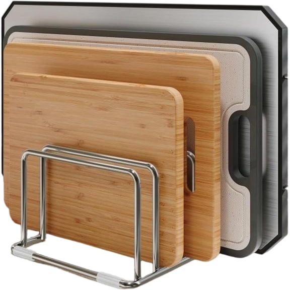 Cutting Board Stand - Space-Saving Stainless Steel, Rustproof Organizer | Chopping Board Holder for Offices, Books, Files, Cookware, Pans & Home Indoor Use