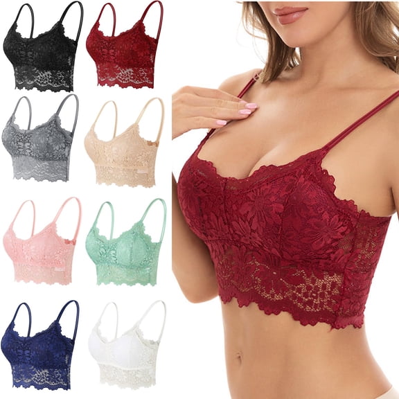 Hfnxid Bralettes for Women Lace Camisole Double-Layered Bralette Adjustable Spaghetti Strap Tank Tops Fashion Full Support Cami Crop Bra Pink M-L