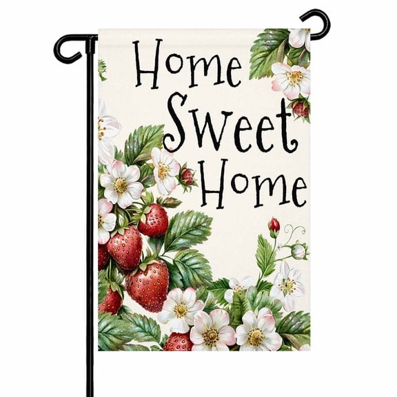 Rustic Summer Garden Flags for Outside Strawberry Flower Home Sweet Home Double Sided Yard Flags Outdoor House Decoration, Small 12X18 Inch, Red Green