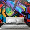 thumbnail image 2 of Idea4wall 4pcs Hip pop Street Graffiti Cool Printed Stick Wallpaper Removable Wall Murals Large Wall Stickers for Home Decoration, 132"x96", 2 of 5
