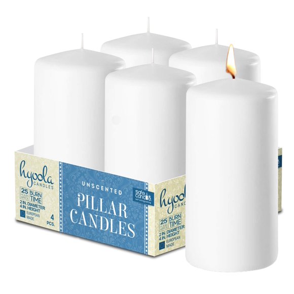Hyoola White Pillar Candles 2-inch x 4-inch - Unscented Pillar Candles - Set of 4 - European Made