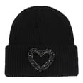 thumbnail image 5 of XIAOCHA Women’S Chic Heart‑Gem Beanie，Rhinestone‑Trim Fall‑Winter Outdoor Toque,Black, 5 of 7