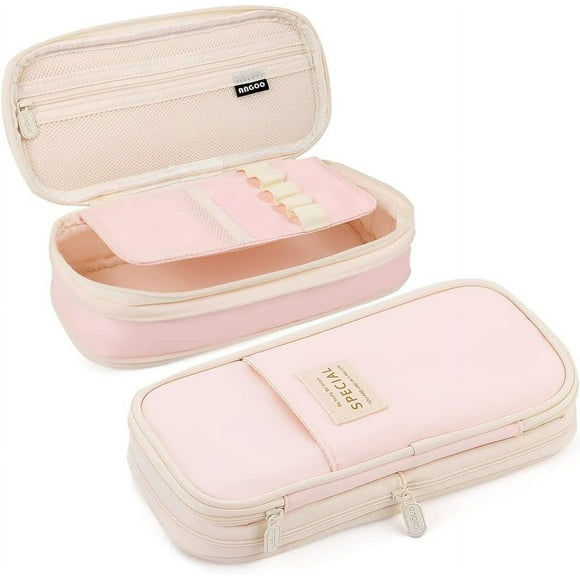 QCQHDU Trousse à Crayons Grande Capacité en Toile, Pink