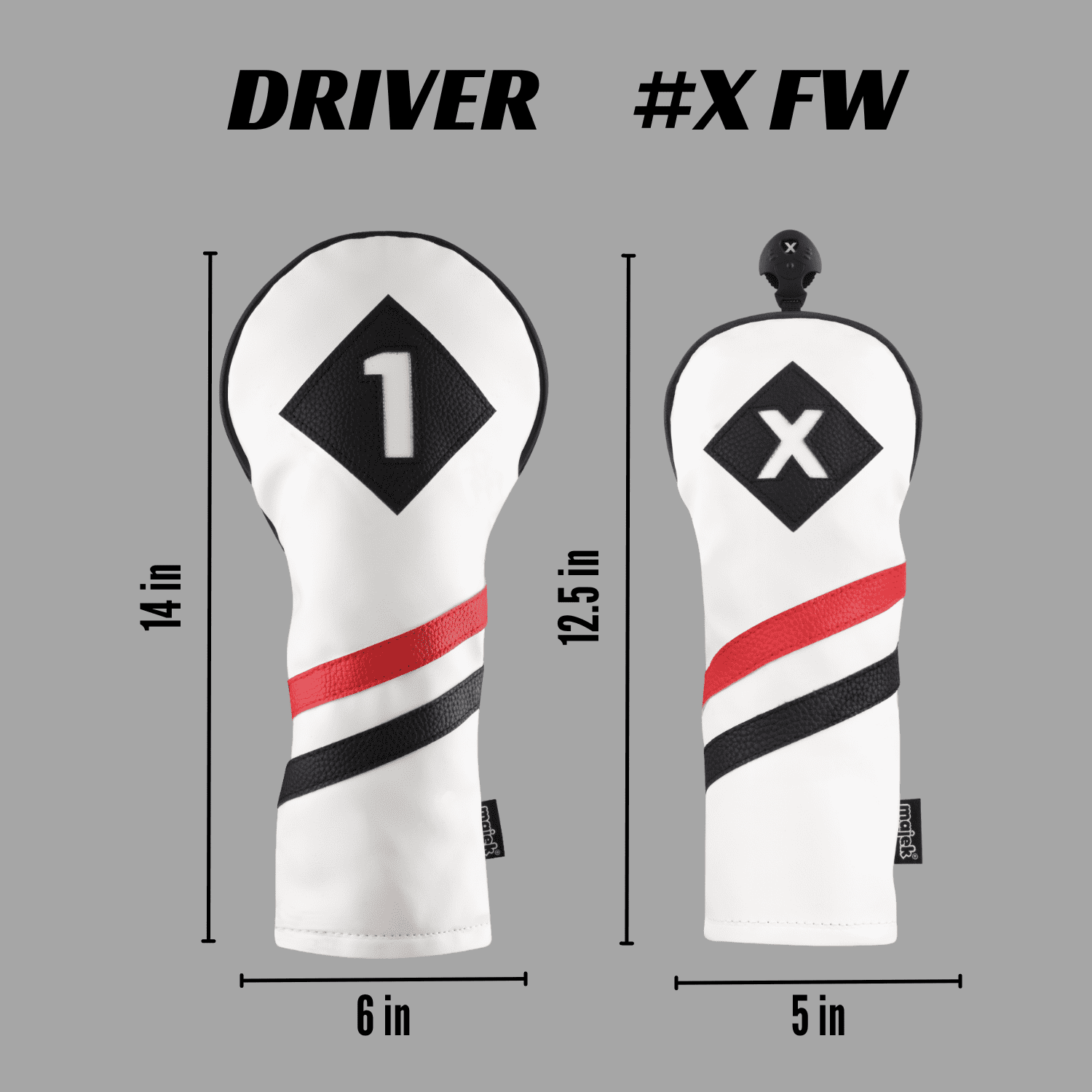 Majek Retro Golf Headcovers White Red and Black Vintage Leather Style 1 X Driver Fairway Wood Head Cover Classic Look