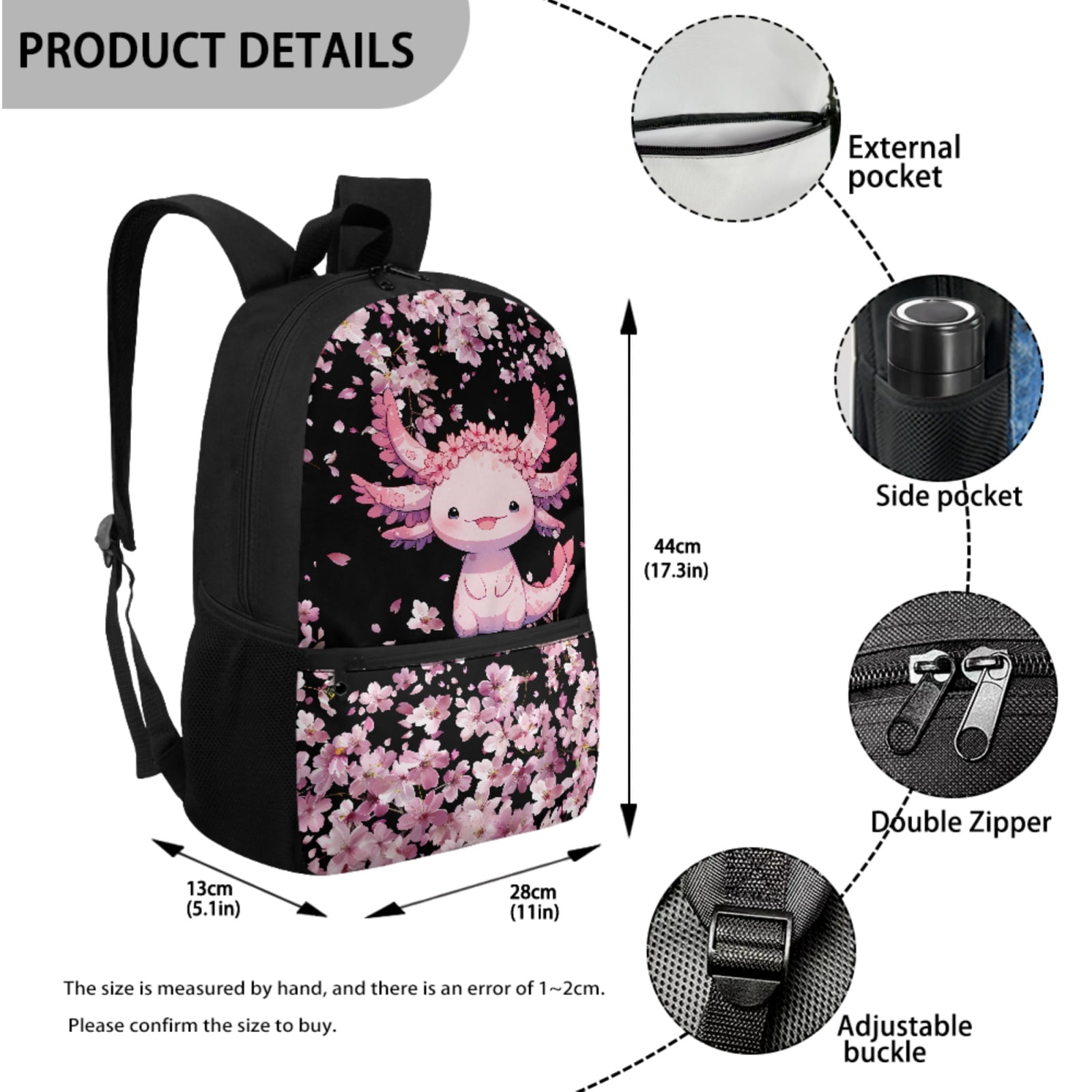 Yuyamidu Axolotl School Backpack for Girls 8-10 with Lunch Bag