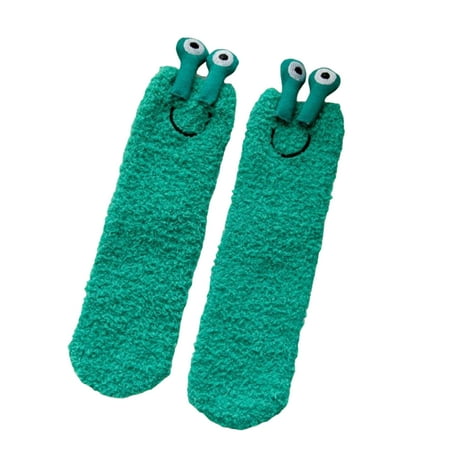 

Mightlink 1 Pair Autumn Winter Women Floor Socks 3D Cartoon Frog Eyes Fluffy Plush Japanese Style Silicone Anti Skid Socks for Daily Wear