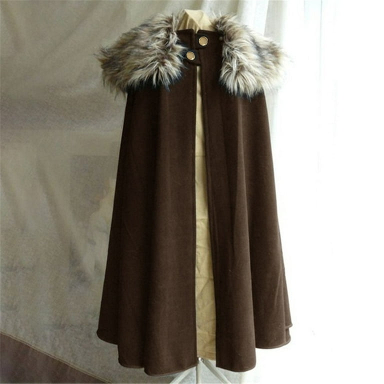 Cloak Coat for Men Winter Warm Gothic Wool Faux Fuzzy Collar Long