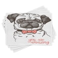 thumbnail image 1 of Ambesonne Pug Place Mats Set of 4, Portrait of a Dog Cartoon, Standard Size, Black Red, 1 of 6