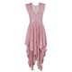 thumbnail image 4 of Vestido largo sexy de mujer con falda irregular de encaje alto y bajo - Cuello en V, mangas con volantes, diseño con bolsillos - Apto para la playa, para llevar de forma informal o para fiestas - A, 4 of 5