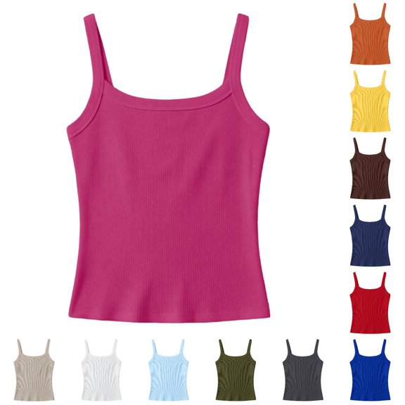 Gunia Tank Tops For Teen Girls Ribbed Stretch Sleeveless Tank Top Casual Basic Slim Fit Tee Shirt For Kids Toddler Youth Girls T Shirt Pink 9-10 Years