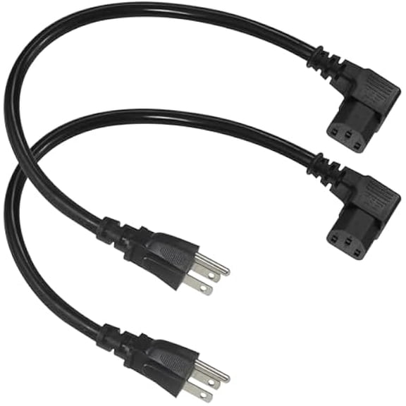 Eryueer [2PACK] 1FT Right Angle Computer Power Cord - NEMA 5-15 Plug to IEC C13 Power Cord,Universal PC Power Supply Cord, 16AWG, Black C13 3 Prong Angled AC Cord for PC Monitor/TV