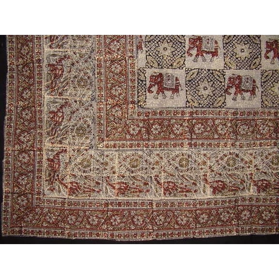 Indian Block Print Cotton Tablecloth 90" x 60" Gray
