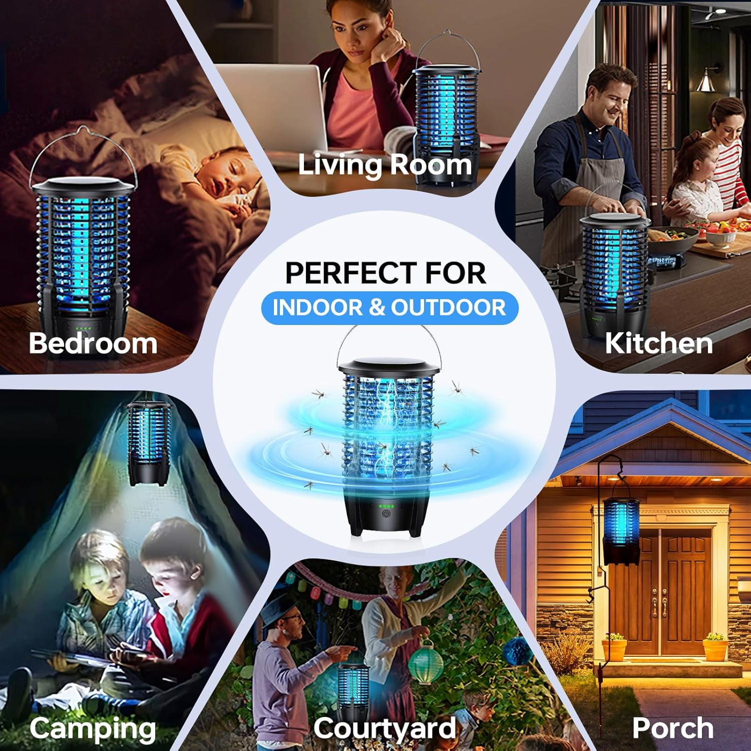 Bug Zapper Outdoor Indoor with LED Light, 2000V Electric Mosquito Fly Insect Killerr for Camping, Picnic, Garden, Patio, Yard, Kitchen, Home, Black