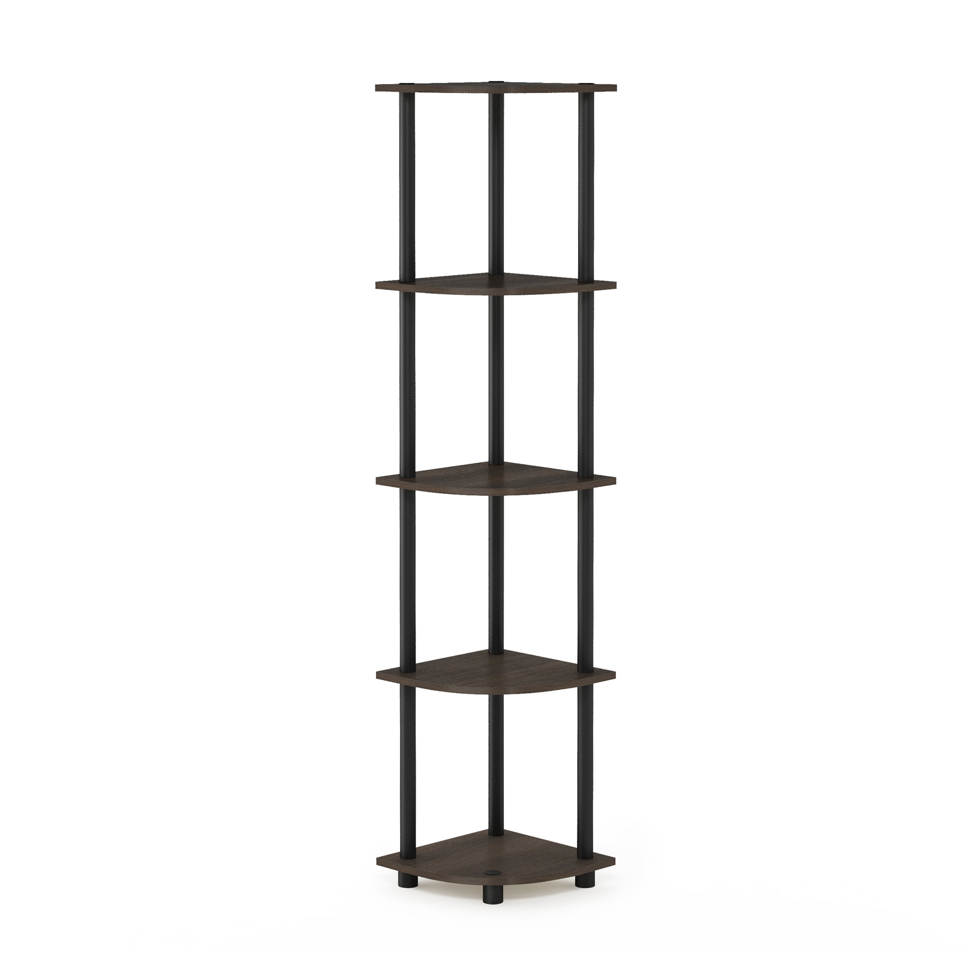Furinno Turn-N-Tube Toolless Assembly 5-Tier Closet Corner Shelf, White Closet Organizer, Corner Shelf Closet Organizers and Storage, for Wardrobe, Living Room, Dark Brown Grain
