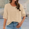 thumbnail image 3 of Kogui Linen Tops for Women 3/4 Sleeve Summer Boho Peasant Blouses Dressy Casual Bohemian Tunic Shirts (Beige,XL), 3 of 7