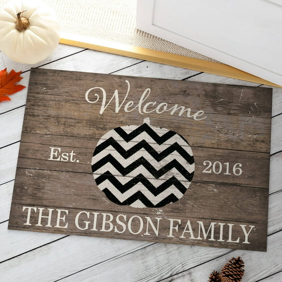 Chevron Pumpkin Personalized Doormat