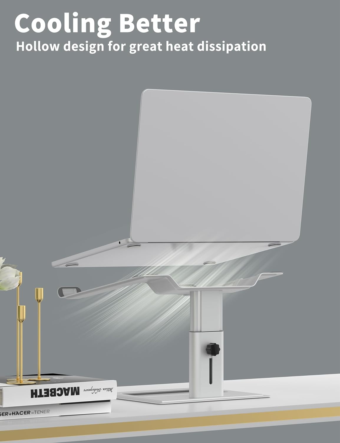 Adjustable Laptop Stand for Desk, Computer Stand, Ergonomic Laptop Riser Holder Compatible with 10 to 17.3 Inches Notebook PC Computer, Aluminum Silver