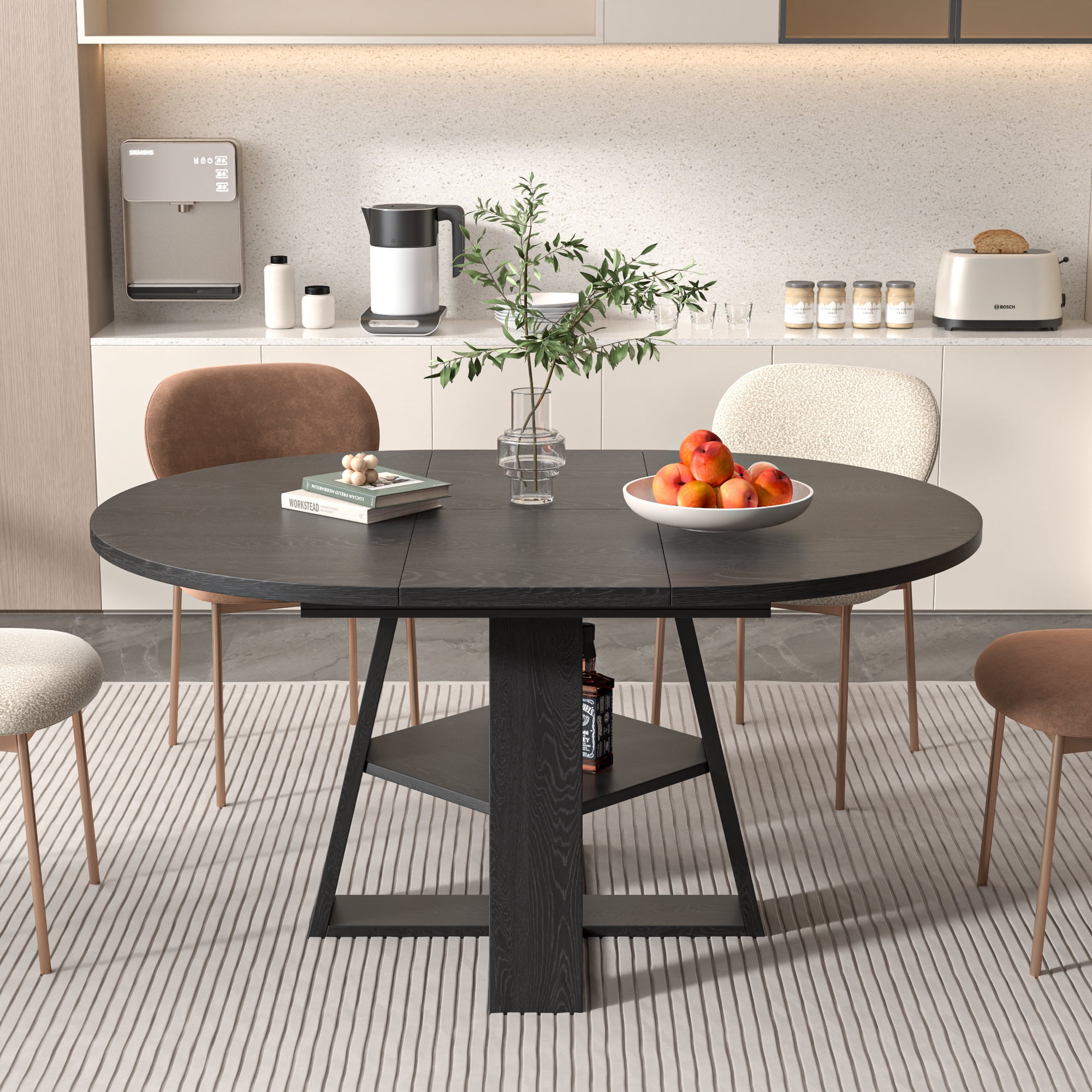 Round Dining Table Modern Extendable Dining Table with Removable Leaves for Kitchen