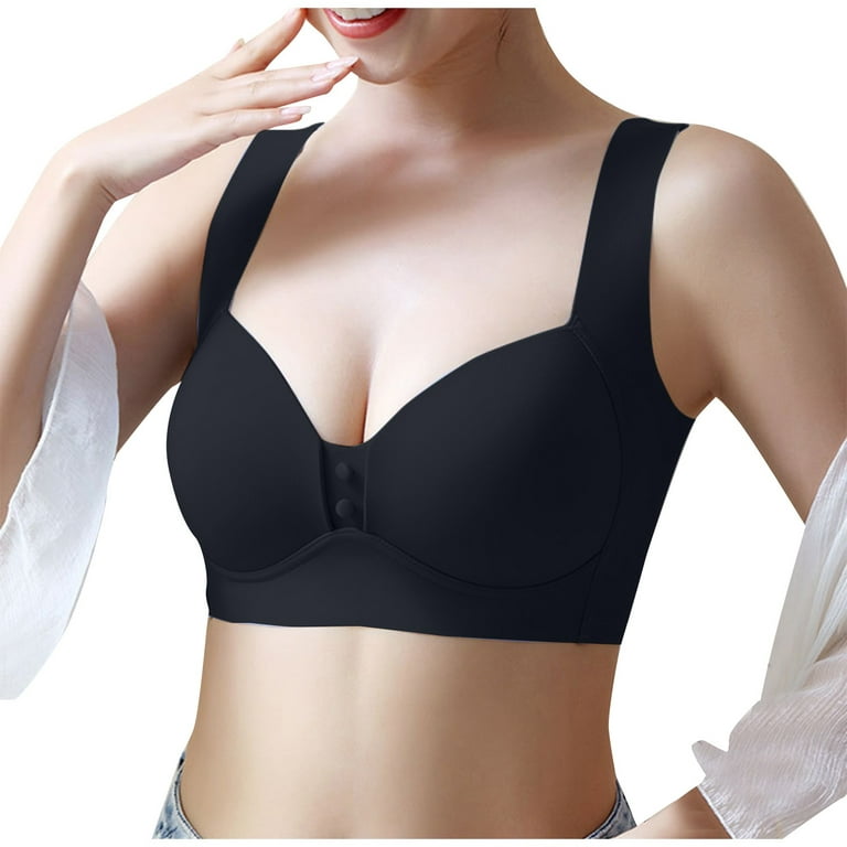 UoCefik Bras for Women Seamless Padded No Underwire Bras Plus Size Padded  Bra Black XL/38