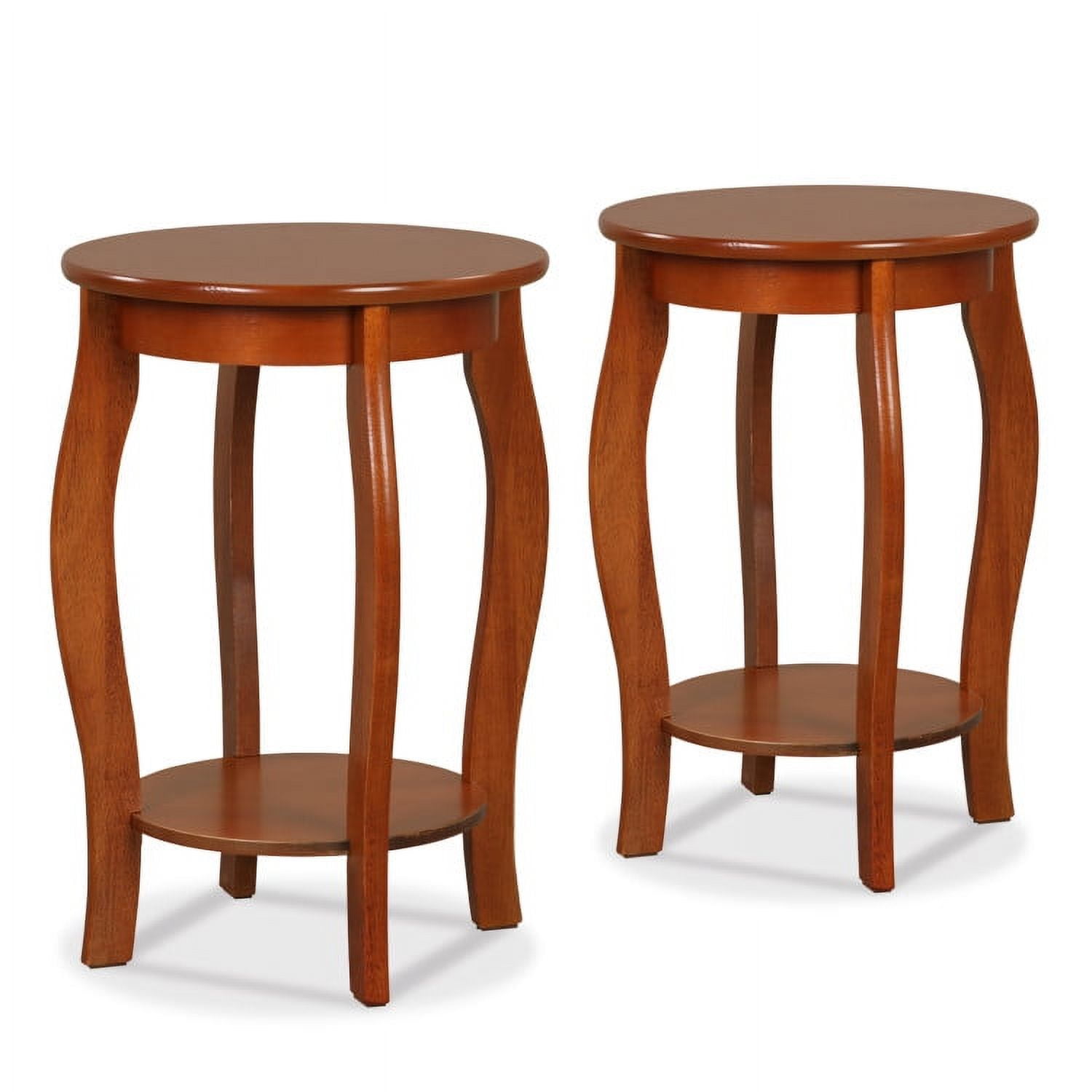 Demi Bonn End Table, Set of 2 Nightstand, Round End Table, Set of 2 15 Inch 2-Tier Round End Table with Storage Shelf, Sofa Side Table, Bed Side Table, for Living Room, Bedroom, Walnut