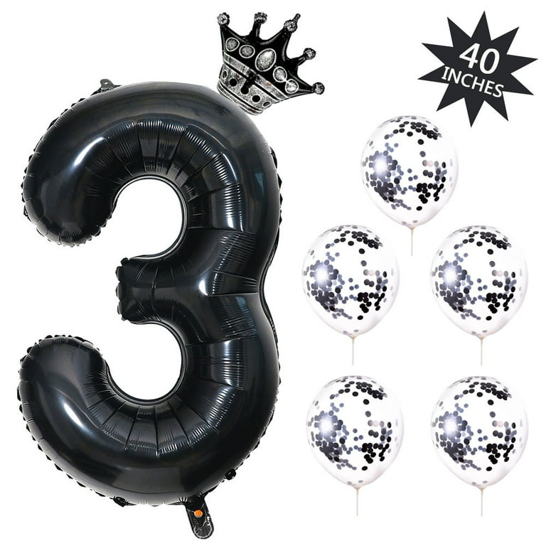 SUNFICON 40 Inches 3 Number Balloon, Giant Rainbow Digit Helium Foil  Balloons,1 Black Crown Balloon, 5 Confetti Balloons for Birthday Wedding  Anniversary New Year Party Decorations 