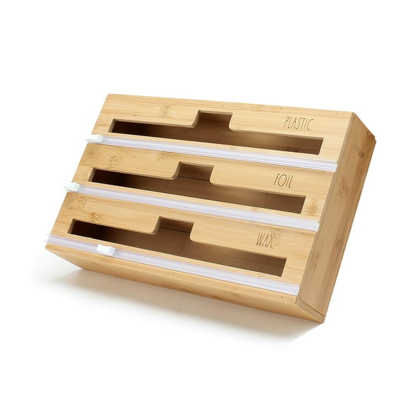 Rae Dunn Organisateur de Sacs en Bambou pour Tiroir de Cuisine - Organisateur en Bois Durable pour Rangement de Cuisine - Contient des Sacs de Taille Gallon, Quart, Collation, Sandwich, Film Plastique et Feuille