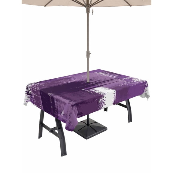 Outdoor Tablecloth with Umbrella Hole and Zipper, Purple Abstract Rectangle Table Cloth 60x120 Inch Waterproof Tablecloth, Modern Mottled Art Oil Painting Picnic Table Cover for Patio Camping
