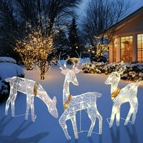 EWASWON Christmas 3-Piece Lighted Christmas Reindeer Set, Battery-Operated LED Outdoor Decorations, Weather-Resistant Holiday Yard Ornaments