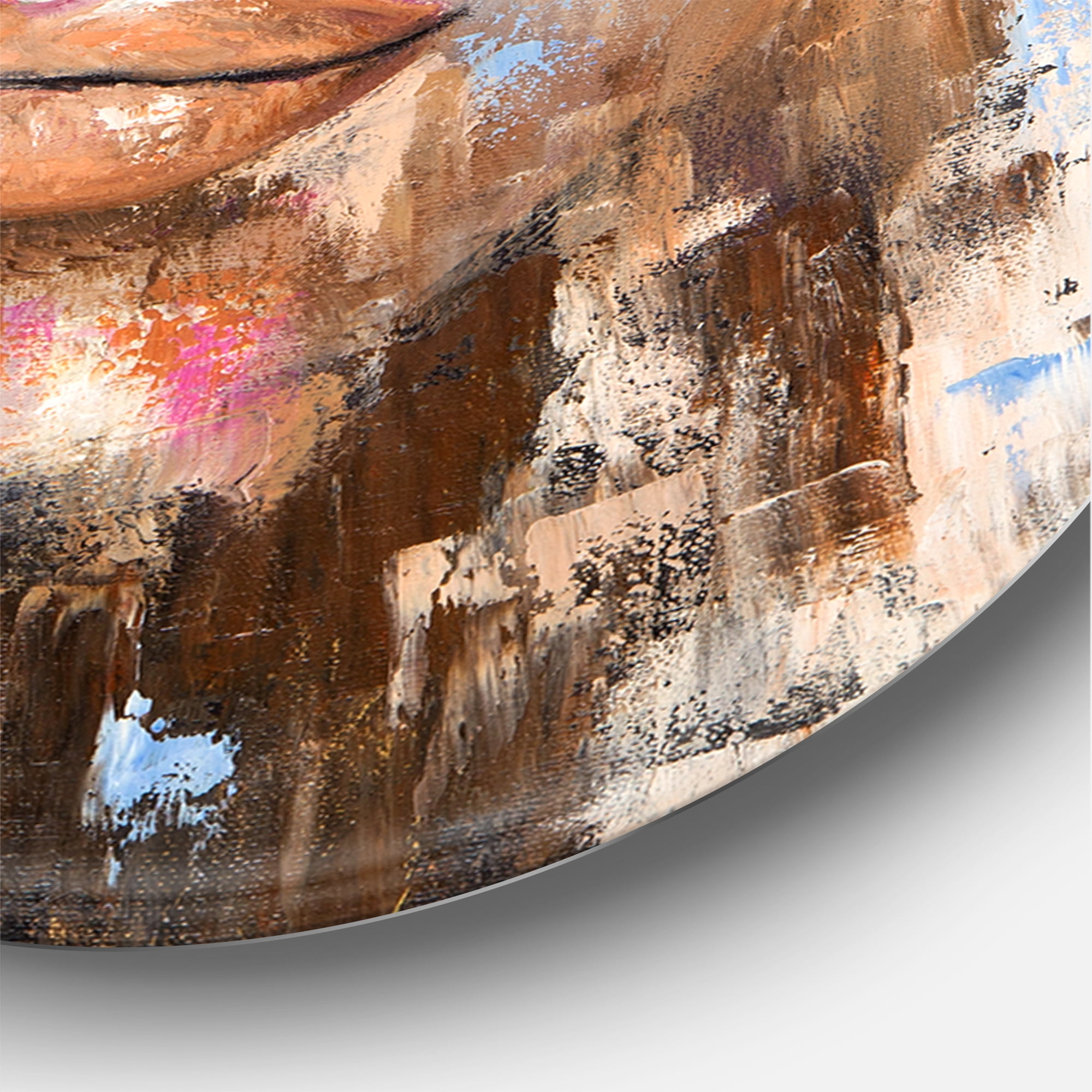 Designart 'Abstract Portrait Of A Young Woman With Blue Eyes I' Modern Circle Metal Wall Art 23x23 - Disc of 23