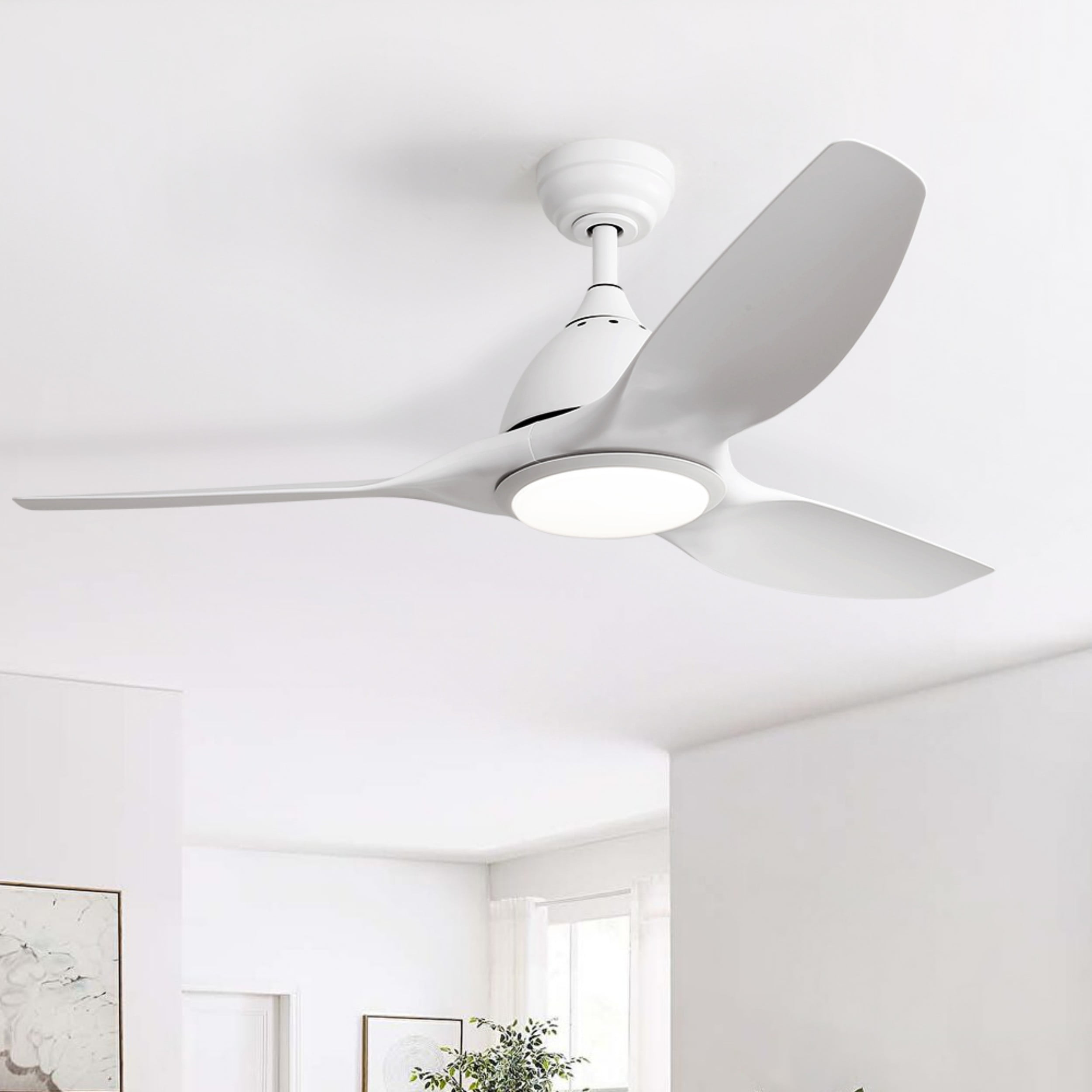 Sofucor 52 Inch Ceiling Fans with Lights, 3 Blade Ceiling Fan with Dimmable Memory LED, High 7000CFM 6-Speed 3-Timer Reversible DC Motor, White