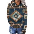 thumbnail image 1 of ICHUANYI Clearance Women's Top Casual Printed Ethnic Style Wide Long Sleeved Hooded Sweater(Dark Blue, XL) ICHUANYI WER2023081514452, 1 of 5