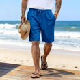 thumbnail image 4 of Zimjoy Mens Linen Shorts Casual Drawstring Elastic Waist Summer Shorts with Pockets Baggy Wide Leg Beach Vacation Royal Blue M, 4 of 5