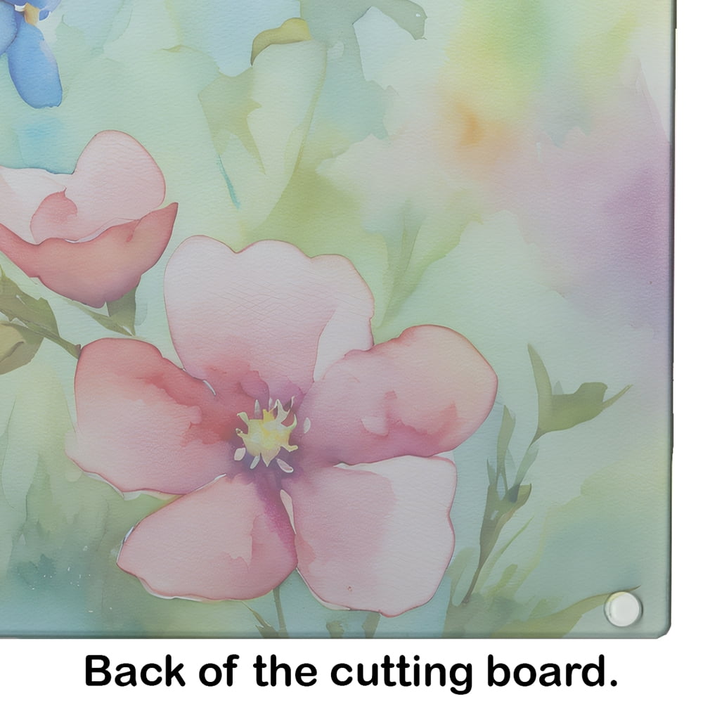 Alaska Forget-me-nots in Watercolor Glass Cutting Board Large 12 in x 15 in