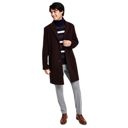 Tommy Hilfiger Mens Modern Fit Overcoat Coat 42 L Black Solid Wool