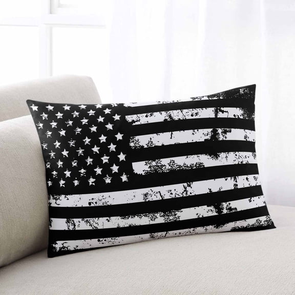 Black White Oversized Pillow Covers, Retro Stars Stripes Flag Shabby Chic Texture Soft Throw Pillow Cases with Invisible Zipper, Decorative Pillowcase Pillows Protectors for Sofa Bed Couch 24"x36"