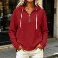 thumbnail image 2 of QATAINLAV Woman Quarter Zip Hoodie Solid Color Waffle Long Sleeve Shirts Casual Loose Fall Hooded Sweatshirt Wine XL, 2 of 8