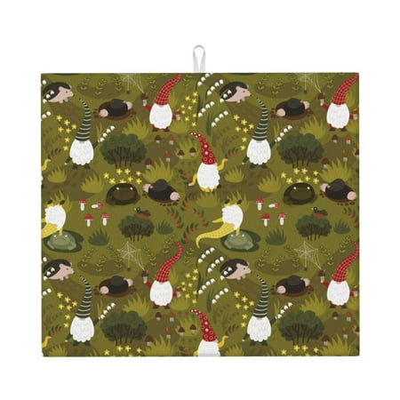 

Goofa Dish Drying Mat Super Absorbent Drying Mat Large Dish Drying Mats for Kitchen Counter Easy Clean Dish Mat Kitchen Drying Mat 16 x 18 ( Gnomes Playing in the Garden )