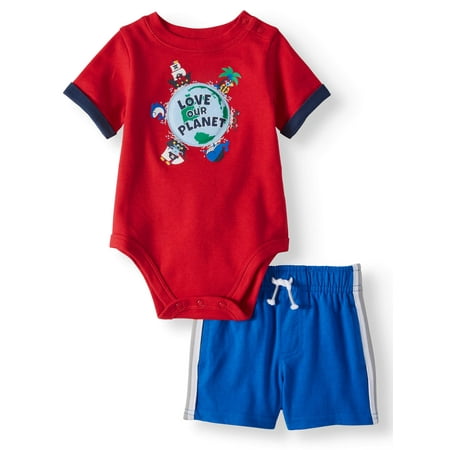 Garanimals Graphic Bodysuit & Knit Side Stripe Shorts, 2pc Outfit Set (Baby Boys)