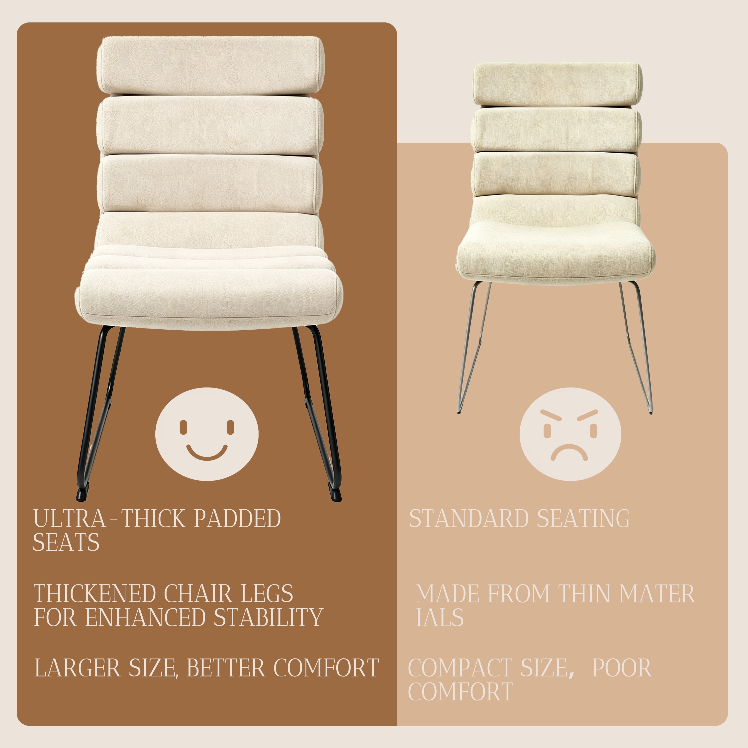Dining Chairs Set of 2, Fabric Upholstered with Soft Cushion and Comfortable Backrest, Modern Kitchen and Living Room Chairs, Beige
