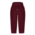 thumbnail image 4 of TANGQIOP Women'S Causal Pants Clothes Knit 3/4 Length Slim Elasticized High Waisted Drawstring Pocket Athletic Solid Color Capris Wine XXL, 4 of 6