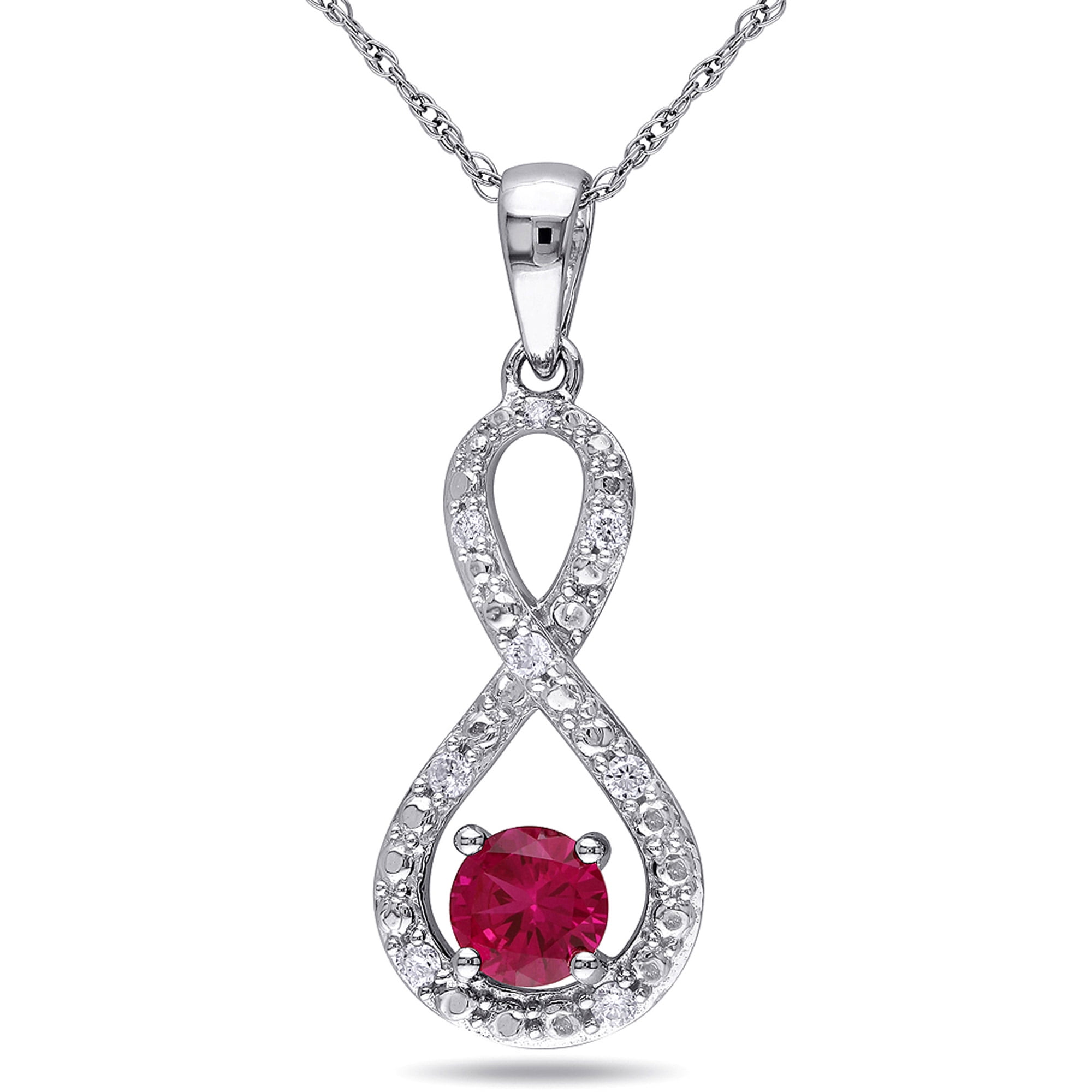 3/5 Carat T.G.W. Created Ruby and Diamond Accent 10kt White Gold ...