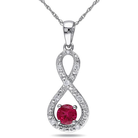 3/5 Carat T.G.W. Created Ruby and Diamond Accent 10kt White Gold Infinity Pendant, 17