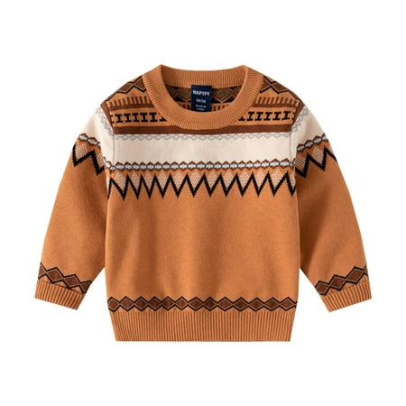 

Fsqjgq 12 Month Zip Up Hoodie Toddler Children Classic Jacquard Print Apricot Brown Over Winter Long Sleeve Knit Sweater Boys Baby Outfit with Sweater Cotton Blend B 120