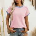 thumbnail image 4 of New Summer Arrivals Olyvenn Womens Color Block Oversized Tops Trendy Casual Summer Textured Ribbed Knit T Shirts Loose Fit Short Sleeve Tshirts Pink S, 4 of 7