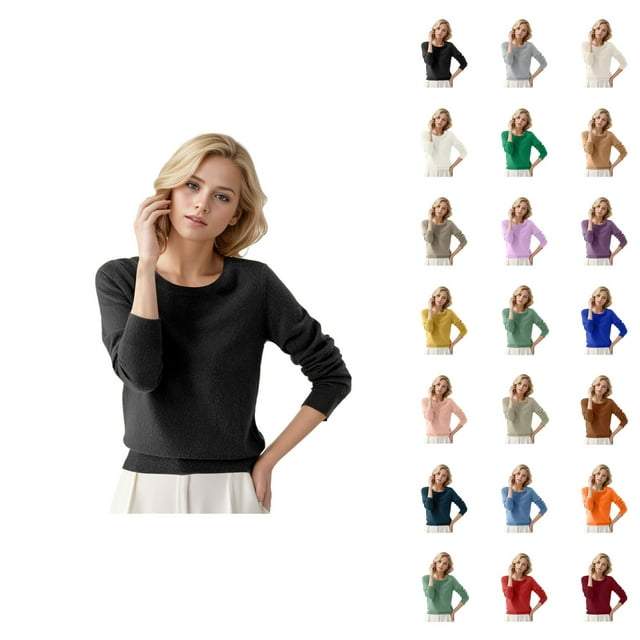 Chandail pour Femmes 2026 Automne Hiver Tendance à Manches Longues Col Ras du Cou Douillet Uni Tricoté Chandails Chandail Haut
