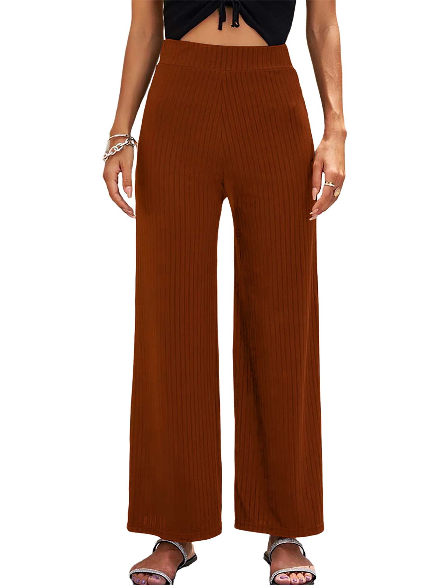 DYMADE Women Versatile Stretch Knit Fabric Casual Wideleg Trousers